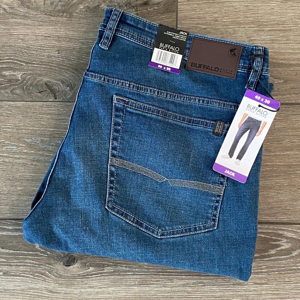 Buffalo David Bitton Jack Jeans Mens 40 x 30 Slim Fit Straight Medium Wash Denim